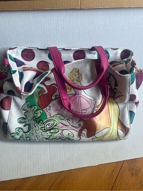 Disney Multicolor Princess Print Tote with Pink Handles